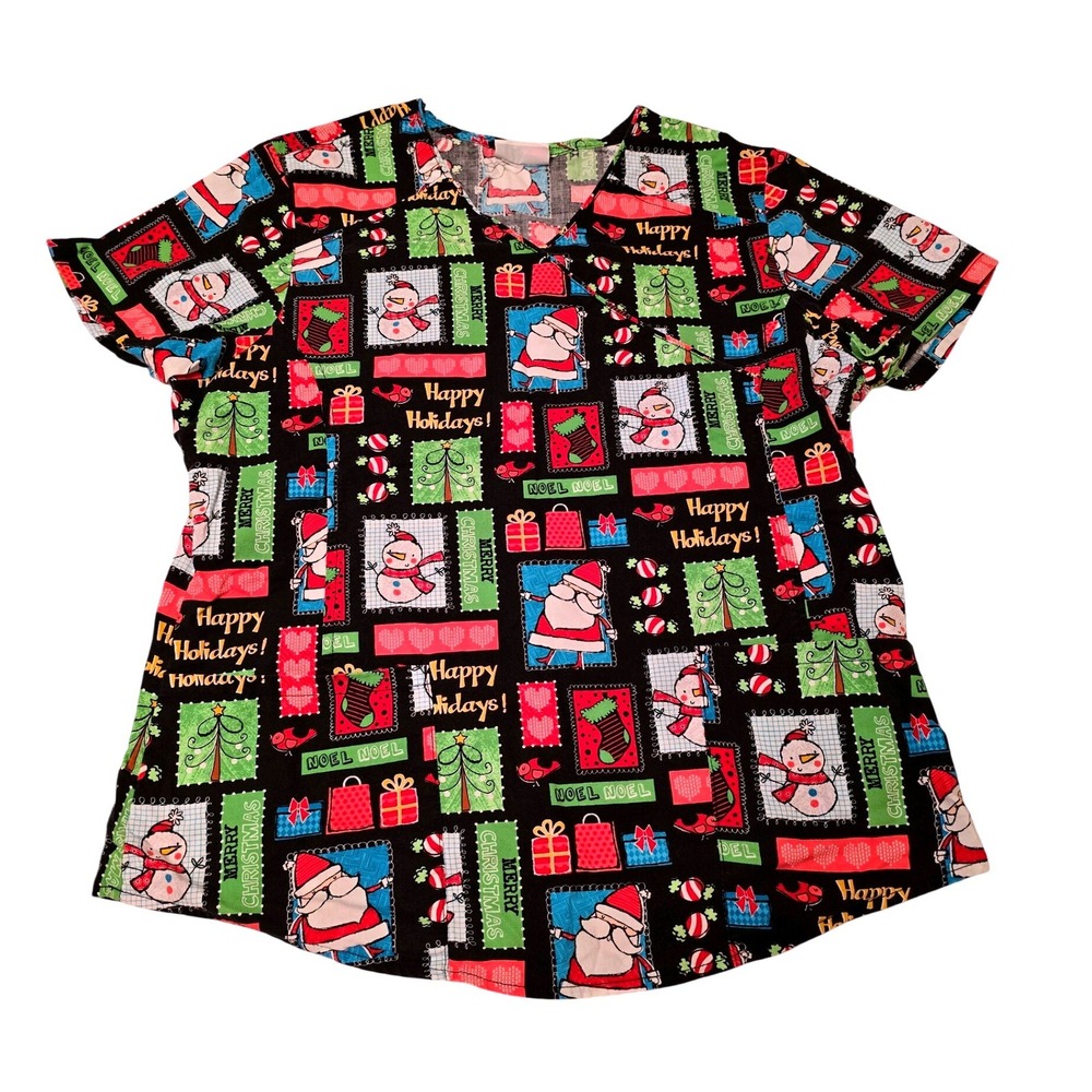 Women's Size Small SCRUBSTAR‎ Christmas Santa Scrub Top, Excellent Condition